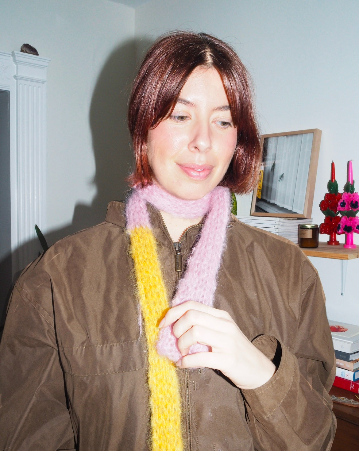 pink + yellow lean scarf