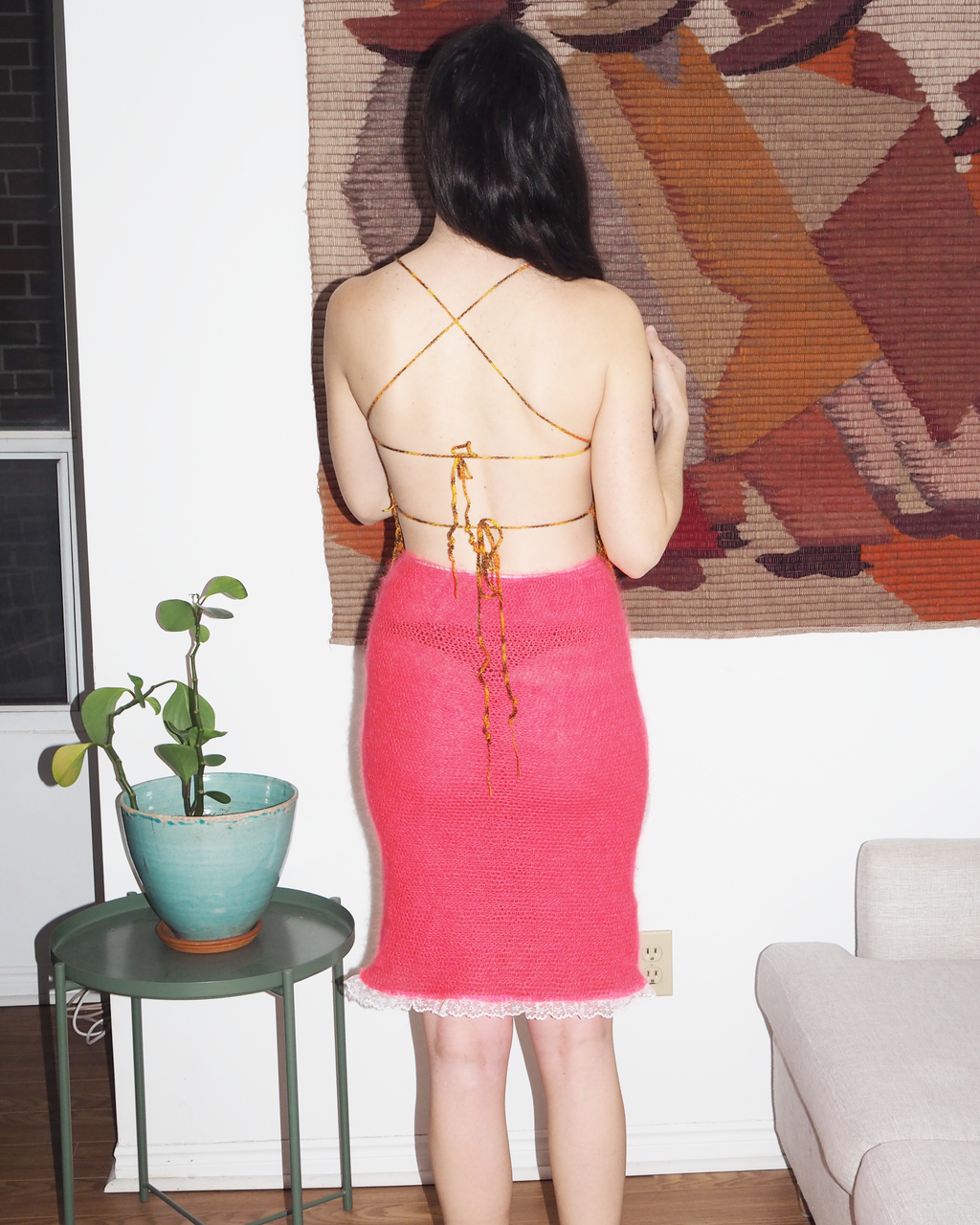 furry flaming mohair skirt with lace