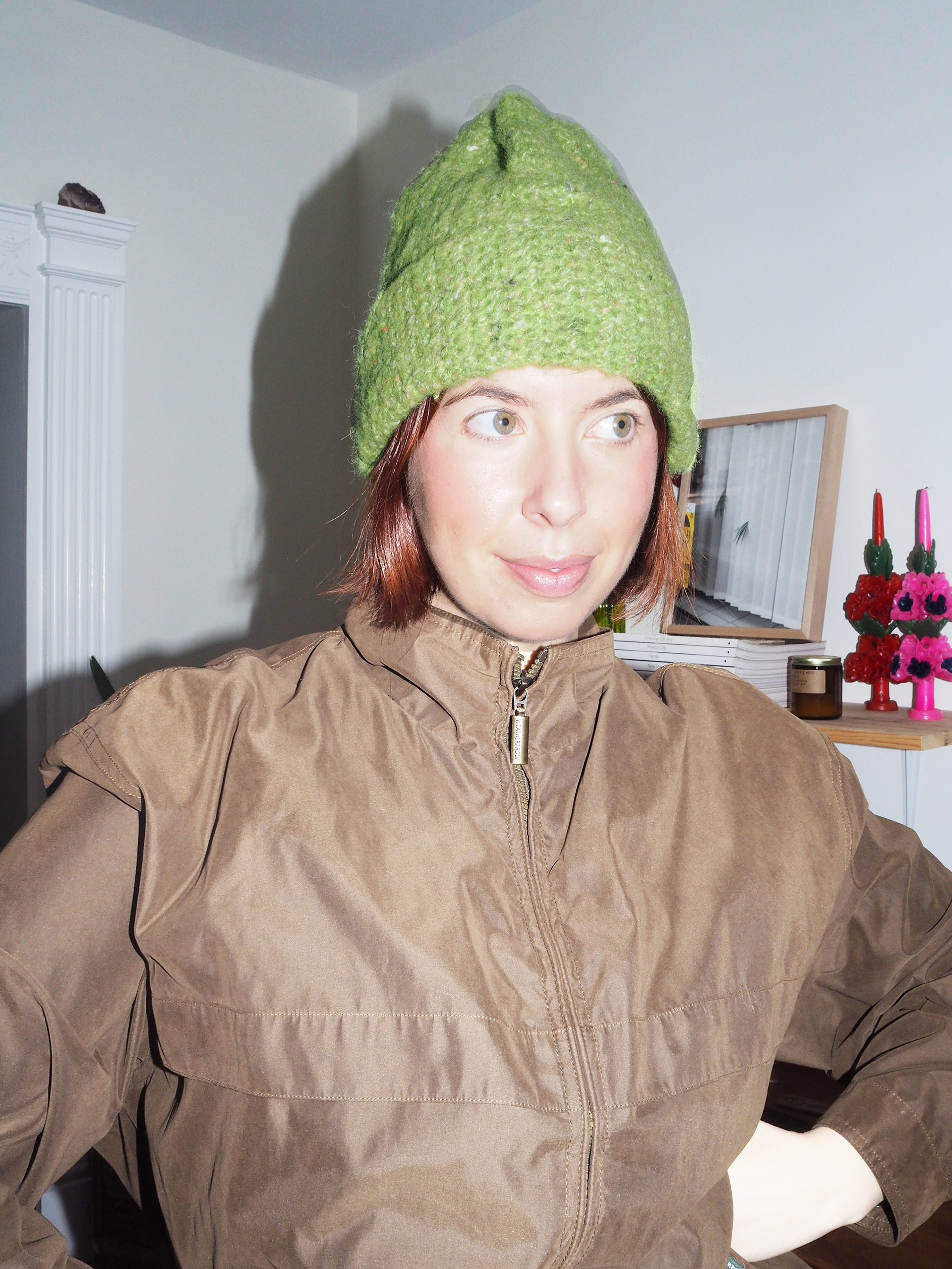 thin green mohair hat