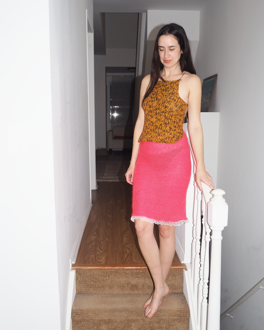 furry flaming mohair skirt with lace