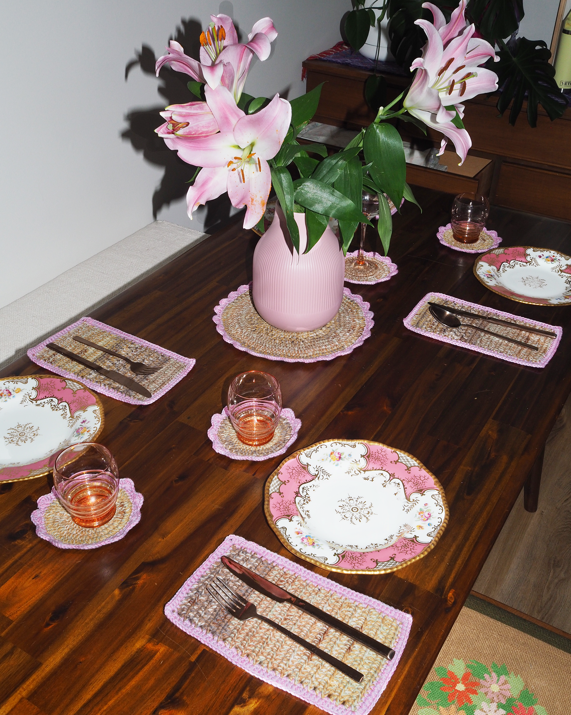 Table Set - Pink + Brown