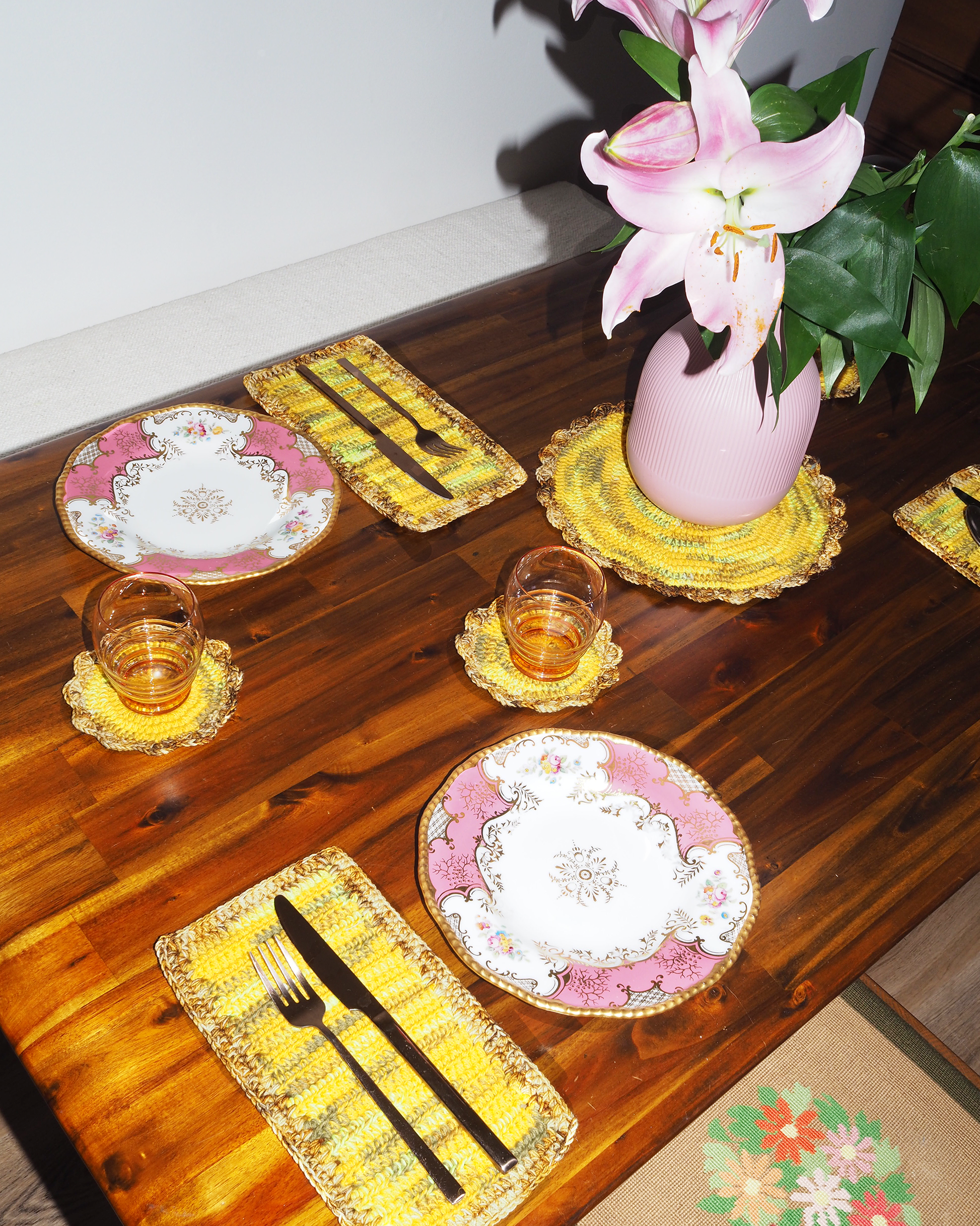 Table Set - Yellow + Brown